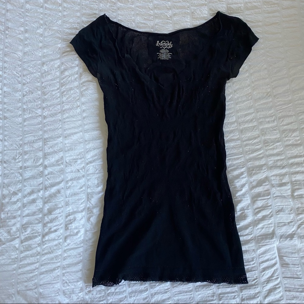 Intimately Free People Cap Sleeve Seamless Mesh Black Cami, Size Medium
